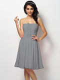 A-Line/Princess Strapless Pleats Sleeveless Short Chiffon Bridesmaid Dresses TPP0005762