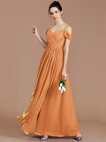 A-Line/Princess Off-the-Shoulder Sleeveless Ruched Floor-Length Chiffon Bridesmaid Dresses TPP0005174