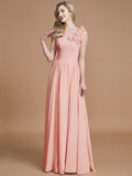 A-Line/Princess One-Shoulder Sleeveless Floor-Length Chiffon Bridesmaid Dresses TPP0005488