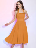 A-Line/Princess Halter Sleeveless Pleats Short Chiffon Bridesmaid Dresses TPP0005106