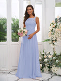 A-Line/Princess Chiffon Applique Square Sleeveless Floor-Length Bridesmaid Dresses TPP0004921