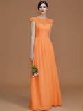 A-Line/Princess Jewel Short Sleeves Floor-Length Lace Chiffon Bridesmaid Dresses TPP0005810