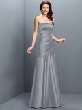 A-Line/Princess Strapless Ruched Sleeveless Long Satin Bridesmaid Dresses TPP0005407