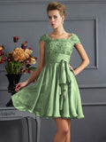 A-Line/Princess Scoop Short Sleeves Lace Short Chiffon Bridesmaid Dresses TPP0005086