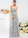 A-Line/Princess Strapless Pleats Sleeveless Long Chiffon Bridesmaid Dresses TPP0005396