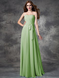 A-line/Princess Strapless Ruched Sleeveless Long Chiffon Bridesmaid Dresses TPP0005797