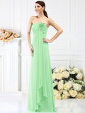 A-Line/Princess Strapless Hand-Made Flower Sleeveless Long Chiffon Bridesmaid Dresses TPP0005590