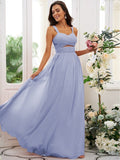 A-Line/Princess Chiffon Ruched Straps Sleeveless Floor-Length Bridesmaid Dresses TPP0004915