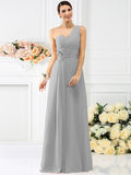 A-Line/Princess One-Shoulder Pleats Sleeveless Long Chiffon Bridesmaid Dresses TPP0005237