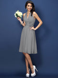 A-Line/Princess Halter Hand-Made Flower Sleeveless Short Chiffon Bridesmaid Dresses TPP0005668