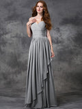 A-line/Princess Spaghetti Straps Sleeveless Long Ruffles Chiffon Bridesmaid Dresses TPP0005431