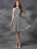 A-line/Princess Halter Lace Sleeveless Short Chiffon Bridesmaid Dresses TPP0005310