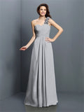 A-Line/Princess One-Shoulder Hand-Made Flower Sleeveless Long Chiffon Bridesmaid Dresses TPP0005570