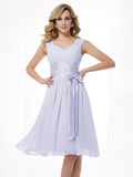 A-Line/Princess Straps Sleeveless Pleats Short Chiffon Bridesmaid Dresses TPP0005096