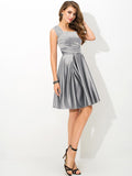 A-Line/Princess Straps Pleats Sleeveless Short Satin Bridesmaid Dresses TPP0005382