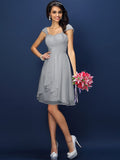 A-Line/Princess Straps Pleats Sleeveless Short Chiffon Bridesmaid Dresses TPP0005306