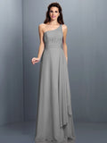 A-Line/Princess One-Shoulder Pleats Sleeveless Long Chiffon Bridesmaid Dresses TPP0005350