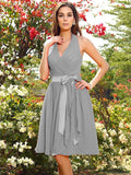 A-Line/Princess Halter Pleats Sleeveless Short Chiffon Bridesmaid Dresses TPP0005384