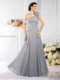 A-Line/Princess One-Shoulder Pleats Sleeveless Long Chiffon Bridesmaid Dresses TPP0005496