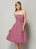 A-Line/Princess Strapless Sleeveless Hand-Made Flower Short Chiffon Bridesmaid Dresses TPP0005295