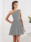 A-Line/Princess Pleats One-Shoulder Sleeveless Short Chiffon Bridesmaid Dresses TPP0005024