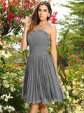 A-Line/Princess Strapless Pleats Sleeveless Short Chiffon Bridesmaid Dresses TPP0005323