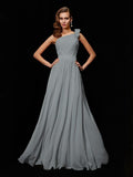 A-Line/Princess One-Shoulder Sleeveless Hand-Made Flower Long Chiffon Bridesmaid Dresses TPP0005084