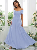 A-Line/Princess Chiffon Ruched Off-the-Shoulder Sleeveless Floor-Length Bridesmaid Dresses TPP0004920