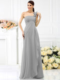 A-Line/Princess One-Shoulder Pleats Sleeveless Long Chiffon Bridesmaid Dresses TPP0005341