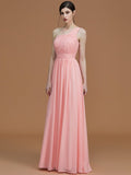 A-Line/Princess One-Shoulder Sleeveless Floor-Length Ruched Chiffon Bridesmaid Dresses TPP0005701