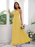 A-Line/Princess Chiffon Ruched V-neck Sleeveless Floor-Length Bridesmaid Dresses TPP0004928