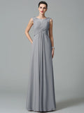 A-Line/Princess Scoop Ruched Sleeveless Long Chiffon Bridesmaid Dresses TPP0005442