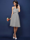 A-Line/Princess Strapless Hand-Made Flower Pleats Sleeveless Short Chiffon Bridesmaid Dresses TPP0005664