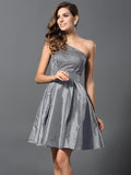 A-Line/Princess One-Shoulder Sleeveless Short Taffeta Bridesmaid Dresses TPP0005513