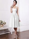 A-Line/Princess Halter Sleeveless Pleats Short Taffeta Bridesmaid Dresses TPP0005709