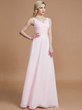 A-Line/Princess Sleeveless Floor-Length Chiffon V-neck Bridesmaid Dresses TPP0005433