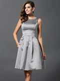 A-Line/Princess Scoop Sleeveless Short Satin Bridesmaid Dresses TPP0005459