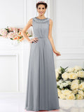 A-Line/Princess Bateau Beading Sleeveless Long Chiffon Bridesmaid Dresses TPP0005545