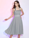 A-Line/Princess Halter Sleeveless Pleats Short Chiffon Bridesmaid Dresses TPP0005106