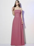 A-Line/Princess Strapless Sleeveless Pleats Long Chiffon Bridesmaid Dresses TPP0005257