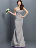 Trumpet/Mermaid Strapless Pleats Sleeveless Long Satin Bridesmaid Dresses TPP0005027