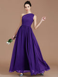 A-Line/Princess One-Shoulder Sleeveless Ruched Floor-Length Chiffon Bridesmaid Dresses TPP0005235