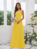 A-Line/Princess Chiffon Applique Square Sleeveless Floor-Length Bridesmaid Dresses TPP0004921