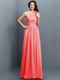 A-Line/Princess One-Shoulder Pleats Sleeveless Long Chiffon Bridesmaid Dresses TPP0005017