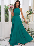 A-Line/Princess Chiffon Ruffles Halter Sleeveless Floor-Length Bridesmaid Dresses TPP0004922