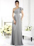 A-Line/Princess One-Shoulder Ruffles Sleeveless Long Chiffon Bridesmaid Dresses TPP0005058