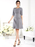 Sheath/Column Ruched 1/2 Sleeves Short Chiffon Bridesmaid Dresses TPP0005551