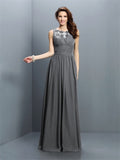 A-Line/Princess Bateau Pleats Sleeveless Long Chiffon Bridesmaid Dresses TPP0005451