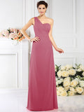 A-Line/Princess One-Shoulder Pleats Sleeveless Long Chiffon Bridesmaid Dresses TPP0005537