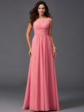 A-Line/Princess Scoop Ruffles Sleeveless Long Chiffon Bridesmaid Dresses TPP0005023